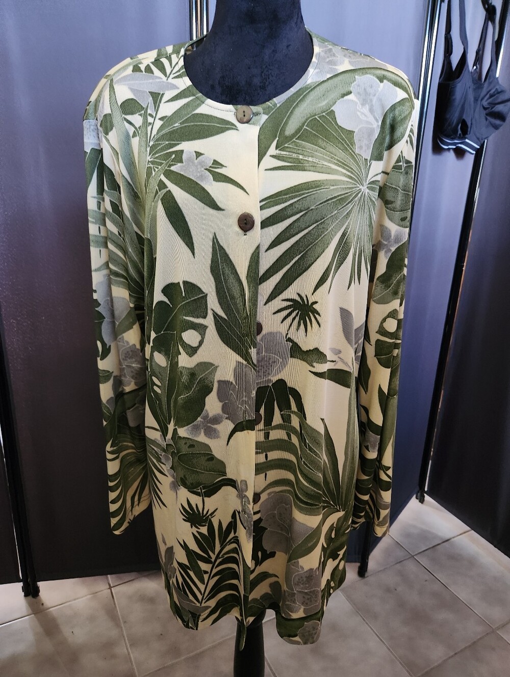 Patchington Cream Button-Front Shirt with Green Botanical Print